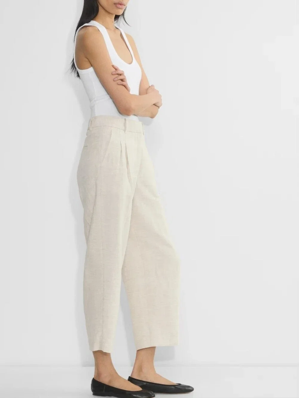 ARITZIA WILFRED THE EFFORTLESS PANT CROPPED ECRU CRUISE LINEN SIZE 2